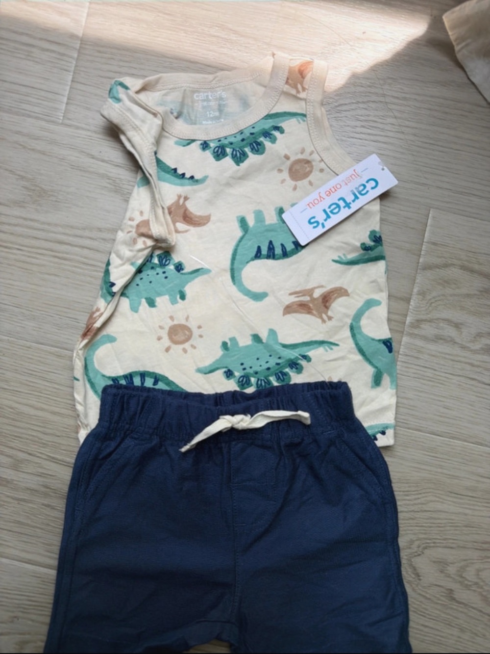 Carter's Cream Dino Tank with Teal & Navy Shorts Set